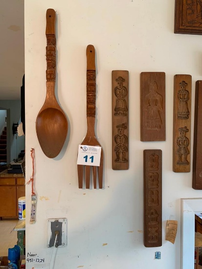 Wooden Cookie Molds & Fork and Spoon Wall Decor