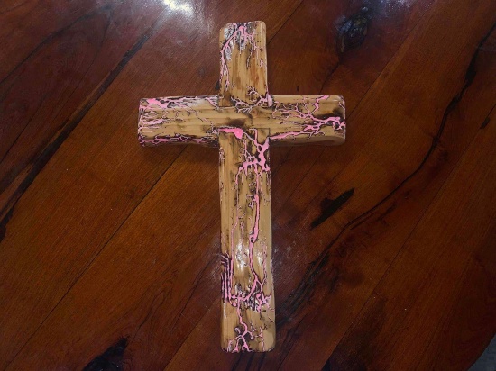 Handmade Wooden Cross for Breast Cancer Awareness