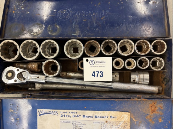 1 Set of 3/4 Drive Sockets, Ratchet, Breakover and Extension In Tool Box