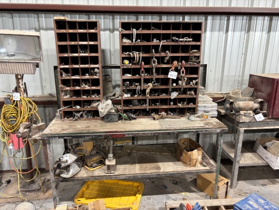 Metal Table w/ Storage Bins & Contents