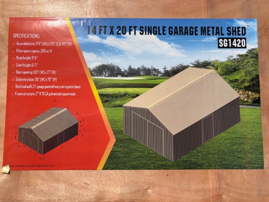 14'x20' Single Garage Metal Shed
