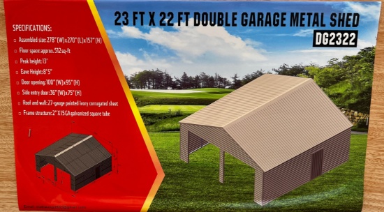 23 x 22 ft, Double Garage Metal Barn Shed