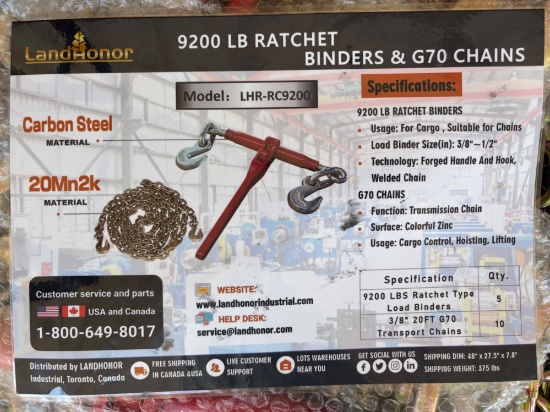 5 Ratchet Binders w/ 10 20ft Chains