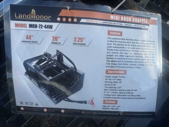 Landhonor Mini Skid Steer Rock Grapple Bucket
