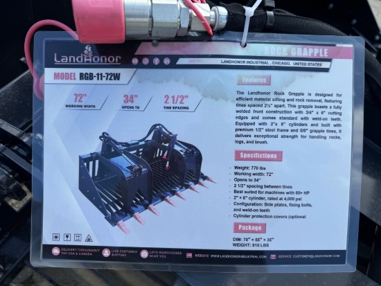 2026 Landhonor 72" Rock Grapple Bucket