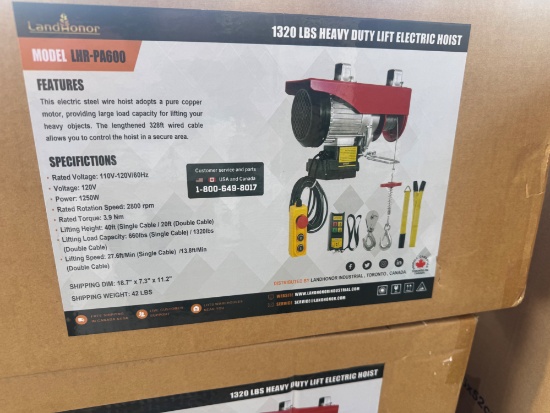 2026 Landhonor 1320lbs Heavy Duty Lift Electric Hoist