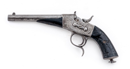 Engraved Antique Belgian Copy of Remington Rolling Block Pistol