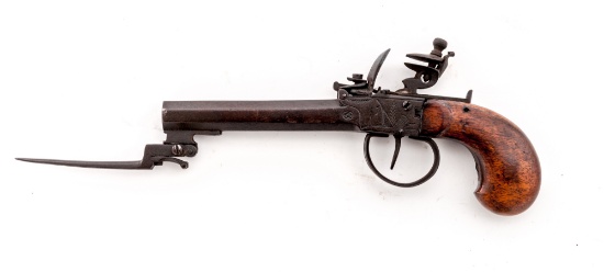 Unusual Antique Belgian Boxlock Flintlock Pistol