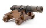 Massive Bronze Cannon Model, on Oak Carriage