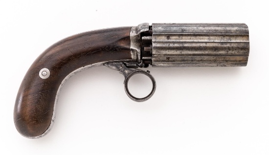 Antique English Large-Bore Ring-Trigger Double Action Percussion Pepperbox, by J.R. Cooper