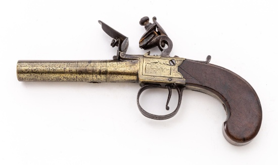 Antique English Flintlock All-Brass Boxlock Pocket Pistol, by Jackson