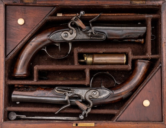 Unmarked Pair of Fancy English Flintlock Pistols