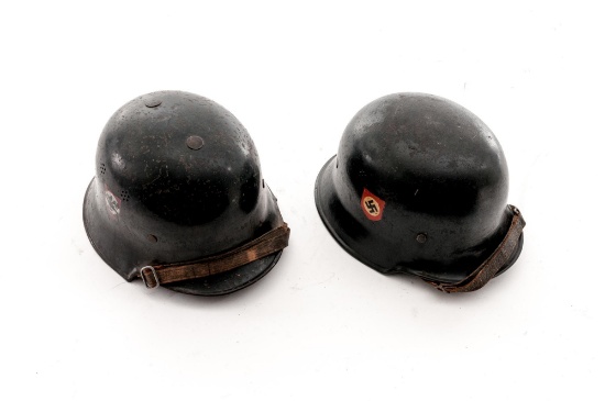 Lot of Two (2) M-34 Lightweight Double-Vented FeuerSchutzpolizei Double Decal Police Helmets