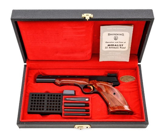 Excellent Belgian Browning Medalist Semi-Automatic Target Pistol with Factory Presentation Case