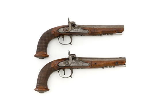Pair of High Quality Ornamented Percussion Pistols by G. Berleur, Liege