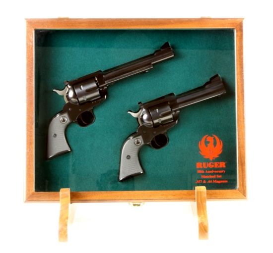 Set of Ruger 50 Year Commemorative Blackhawks, Display Case & Book