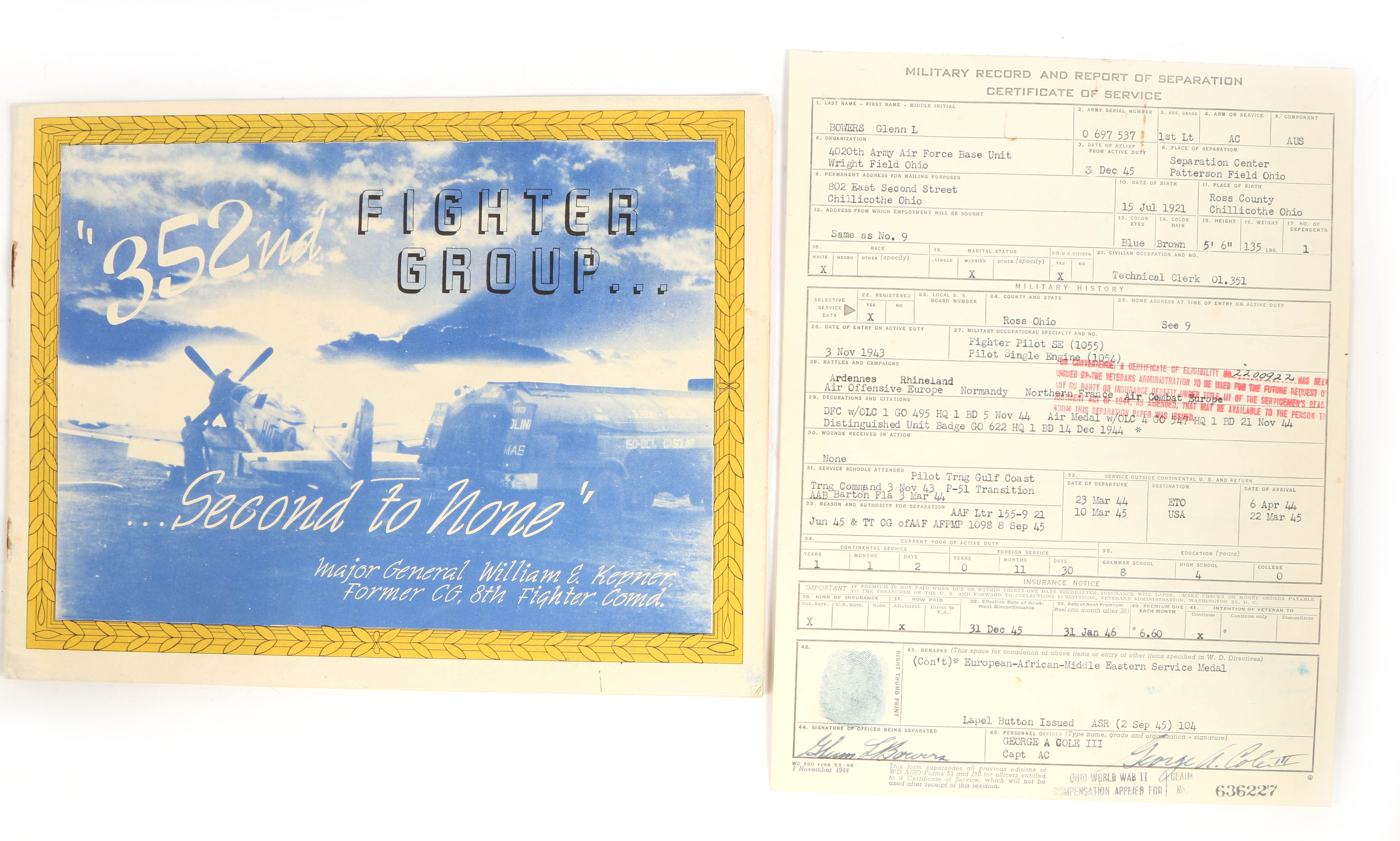 Sold at Auction: WWII Footlocker Containing Military Service Collection of  First Lieutenant Glenn Bowers, P-51 Mustang Fighter Pilot
