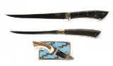 Two Fillet Knives and A Belt Buckle