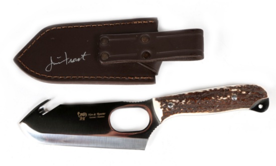 Hen & Rooster Stag Guthook Knife.