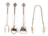 Sterling Sugar Tongs, 2 Spoons & Pickle Fork