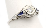 14K White Gold Diamond & Blue Sapphire Ring