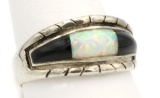 Sterling Silver, Opal & Onyx Ring
