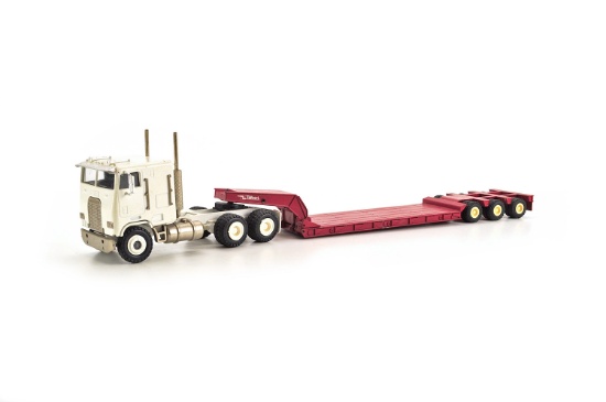 Freightliner Cabover w/Sleeper & Talbert Red Lowloader - White
