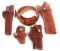 4 Brown Leather Holsters & Hunter Ammo. Belt