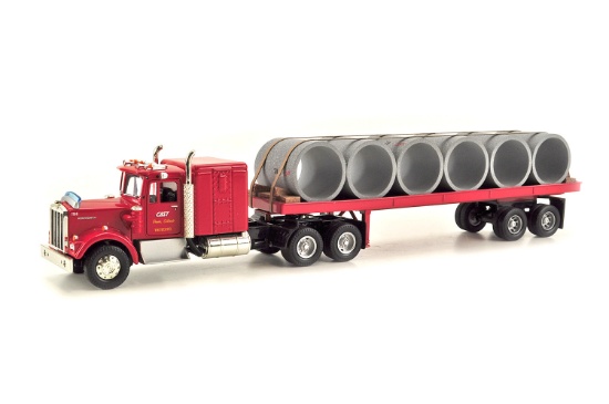 Kenworth W925 w/ Flatbed/Culvert Pipes - Red