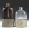 2 Glass Flasks With Pewter Cup & Cap