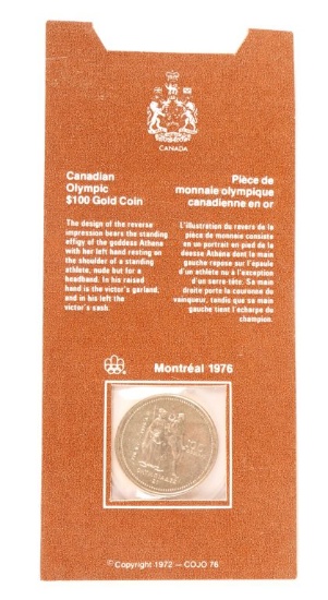 Montreal 1976 Canadian Olympic $100 Gold Coin - 14K