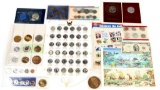 Miscellaneous American Coins, Two Dollar Bill & Sheet of Dinosaur Stamps
