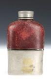 Glass Flask With Leather Cover & Pewter Cup