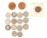 Large One Cent Pieces (2) and A Two Cent Piece + Shield and Liberty Head Nickels