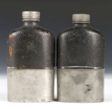Milner & Sons, Sheffield England Glass & Silver Plate Flasks (Two)