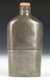 Glass Flask Completely Cased in Metal Including Cup
