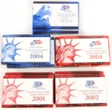 2001, 2002 U.S. Mint Silver Proof Sets and 2004 U.S. Mint Proof Sets + 2004 Quarters