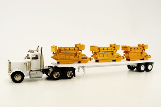 Peterbilt 359 w/Flatbed Trailer & 3 Engine Load
