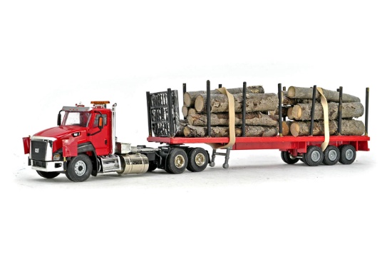 Caterpillar Semi w/Flatbed Log Trailer - Red