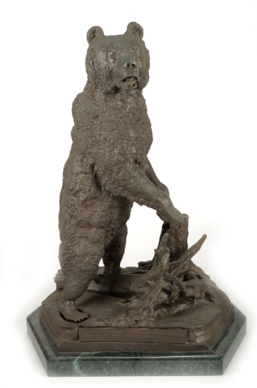Marble Base Bronze Statue "Bear" by Evgeni Alexandrovich Lanceray