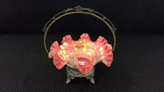 Cranberry Bride's Basket w/ Floral Paint Design