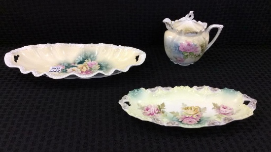 Lot of 3 Including Pair of RS Prussia Mark Floral