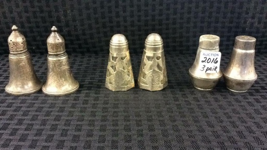 3 Pair of Sterling Silver Salt & Pepper Shakers