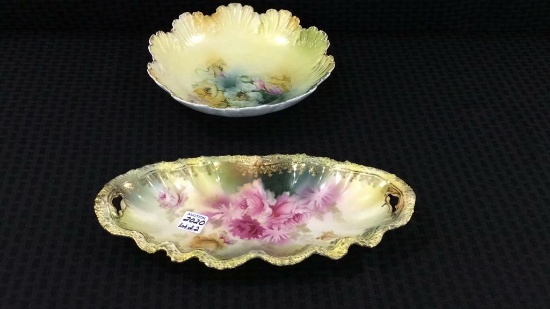 Pair of RS Prrussia Floral Decorated  Pieces