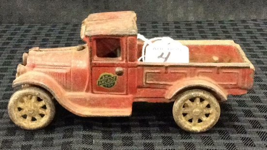 Sm. Cast Iron Red Arcade Toy Pick Up Truck