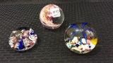 Lot of 3 Glass Floral Paperweights