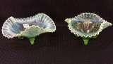 Pair of Green Opalescent Footed Victorian