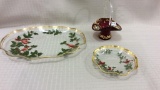 Lot of 3 Glassware Pieces Including 2 Lefton Red
