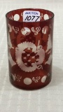 Red Bohemian Etched Glass Tumbler