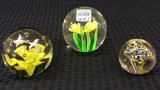 Lot of 3 Mostly Yellow Floral Design Glass